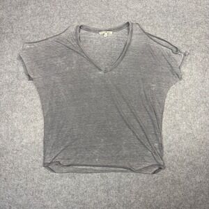 Express One Eleven Womens Gray Acid Wash Cold Shoulder V-Neck Slub T-Shirt Small